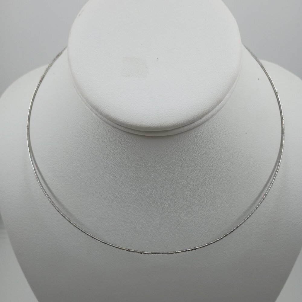 Silver Tone Round 1 mm Omega Chain Necklace